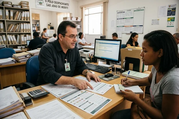 Despachante orientando cliente sobre como evitar multas de trânsito.