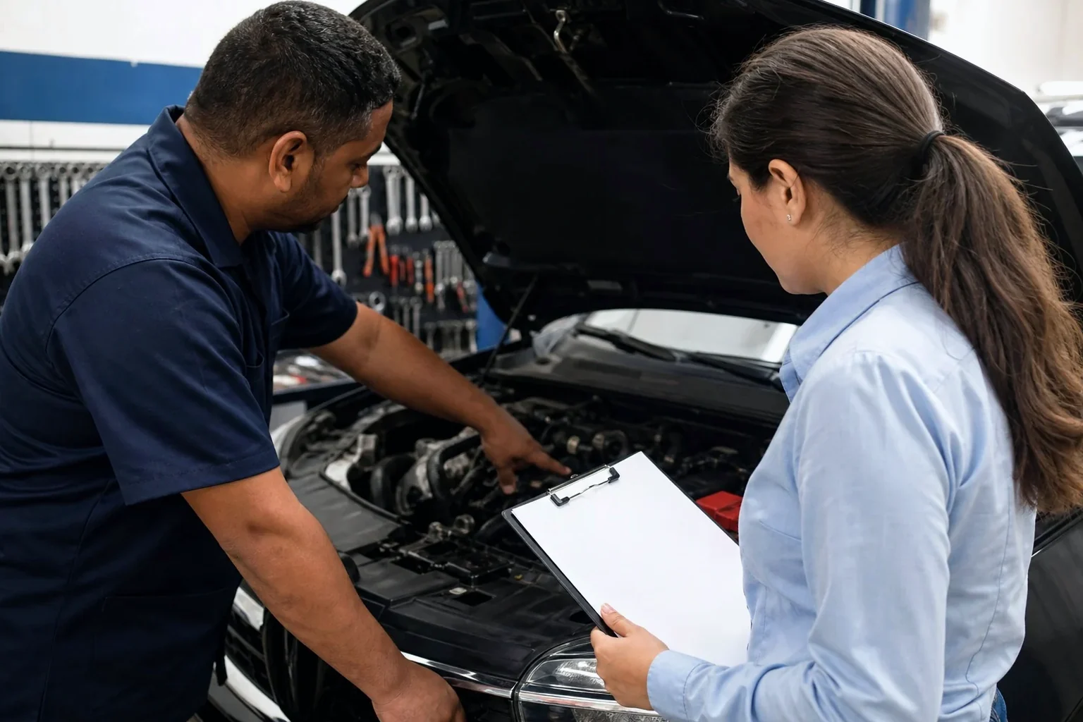 Despachante registrando informações do motor do veículo.